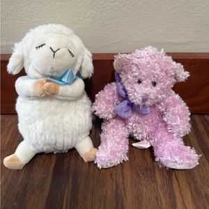 Russ Bubbles Purple Bear & White Lamb Small Stuffed Animals 6-14 in Ages 3+